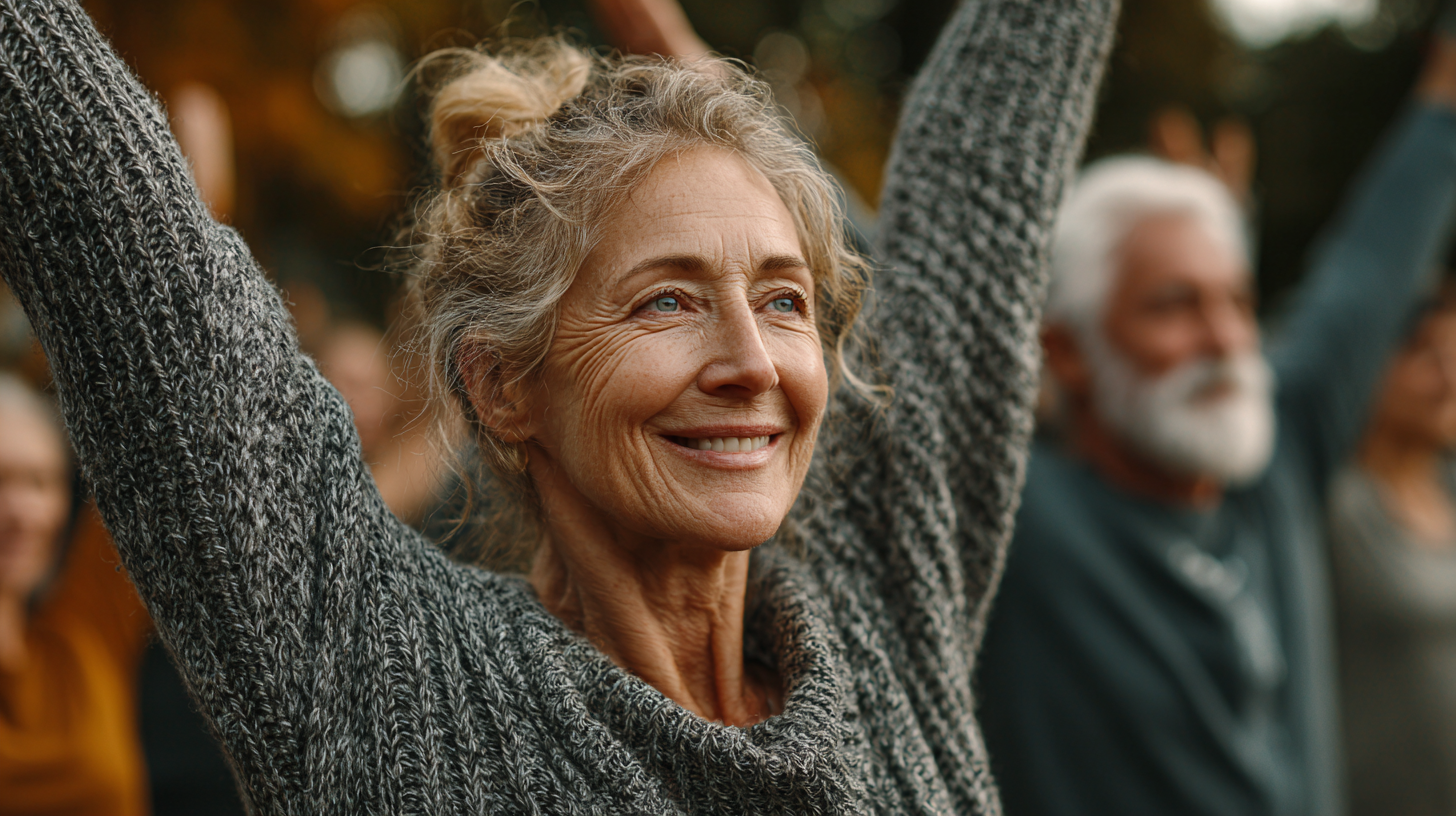 Senior jóga gyakorlás természetes környezetben